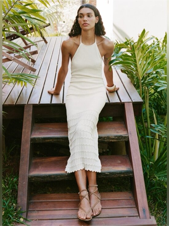 Zara Dresses & Skirts - NEW Zara Crochet Knit Halter Bodycon Dress Cream Off White Resort beach Size M